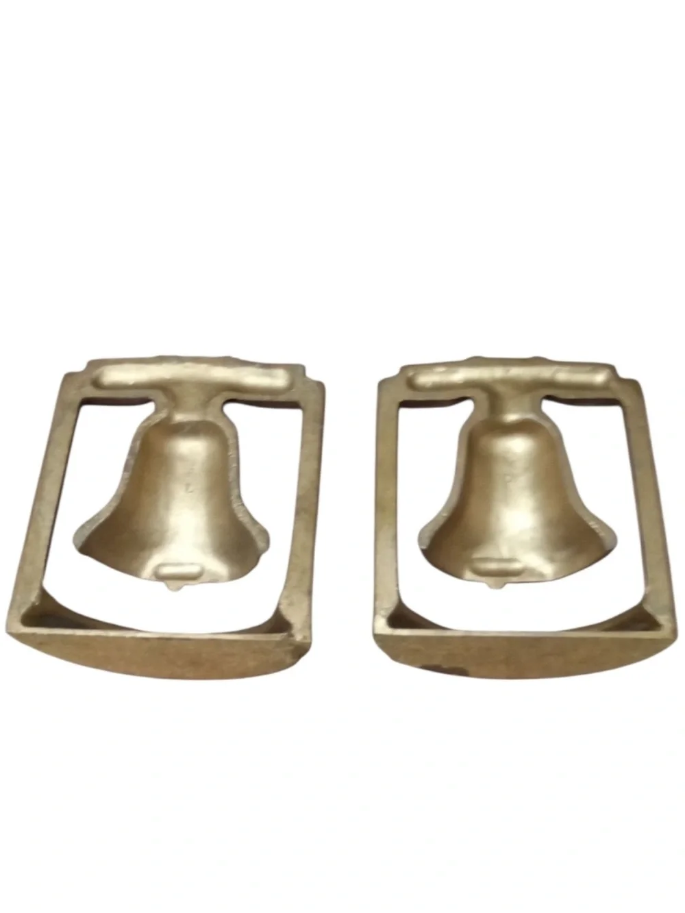 Pair of Vintage Brass Liberty Bell Bookends - Gold Tone